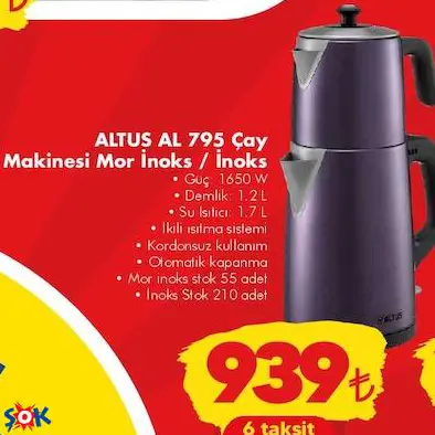 ALTUS AL 795 ÇAY MAKİNESİ MOR İNOKS / İNOKS